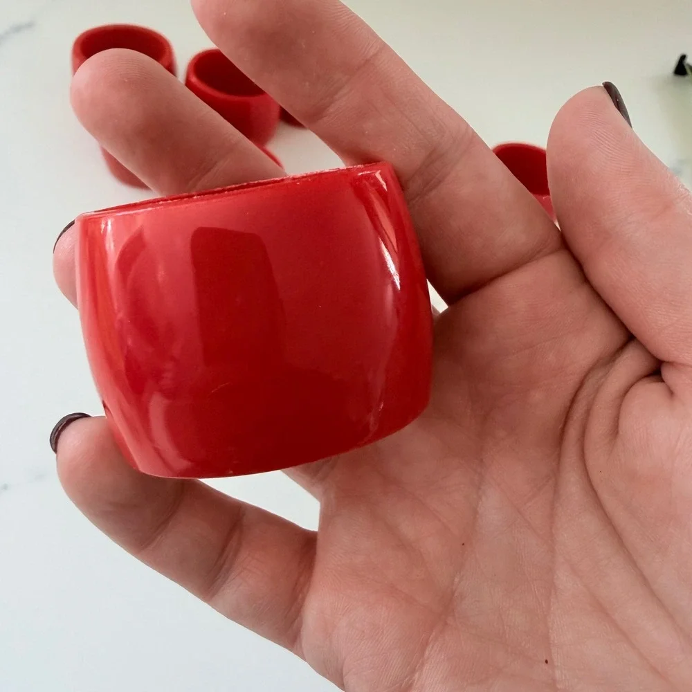 Vintage Red Acrylic Napkin Rings Set of 7 Chunky Plastic Barrel Table Decor